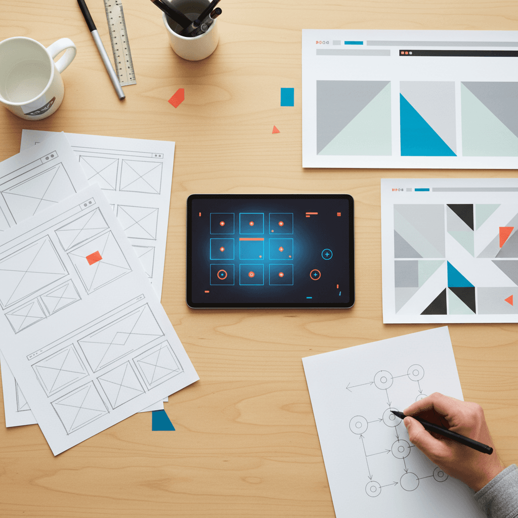Custom UI/UX design process and wireframe mockups