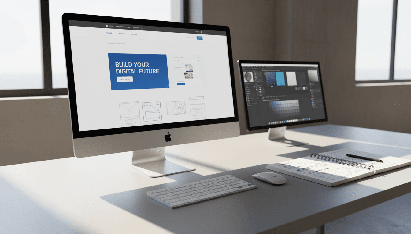 Web designer working on a responsive website design on multiple monitors